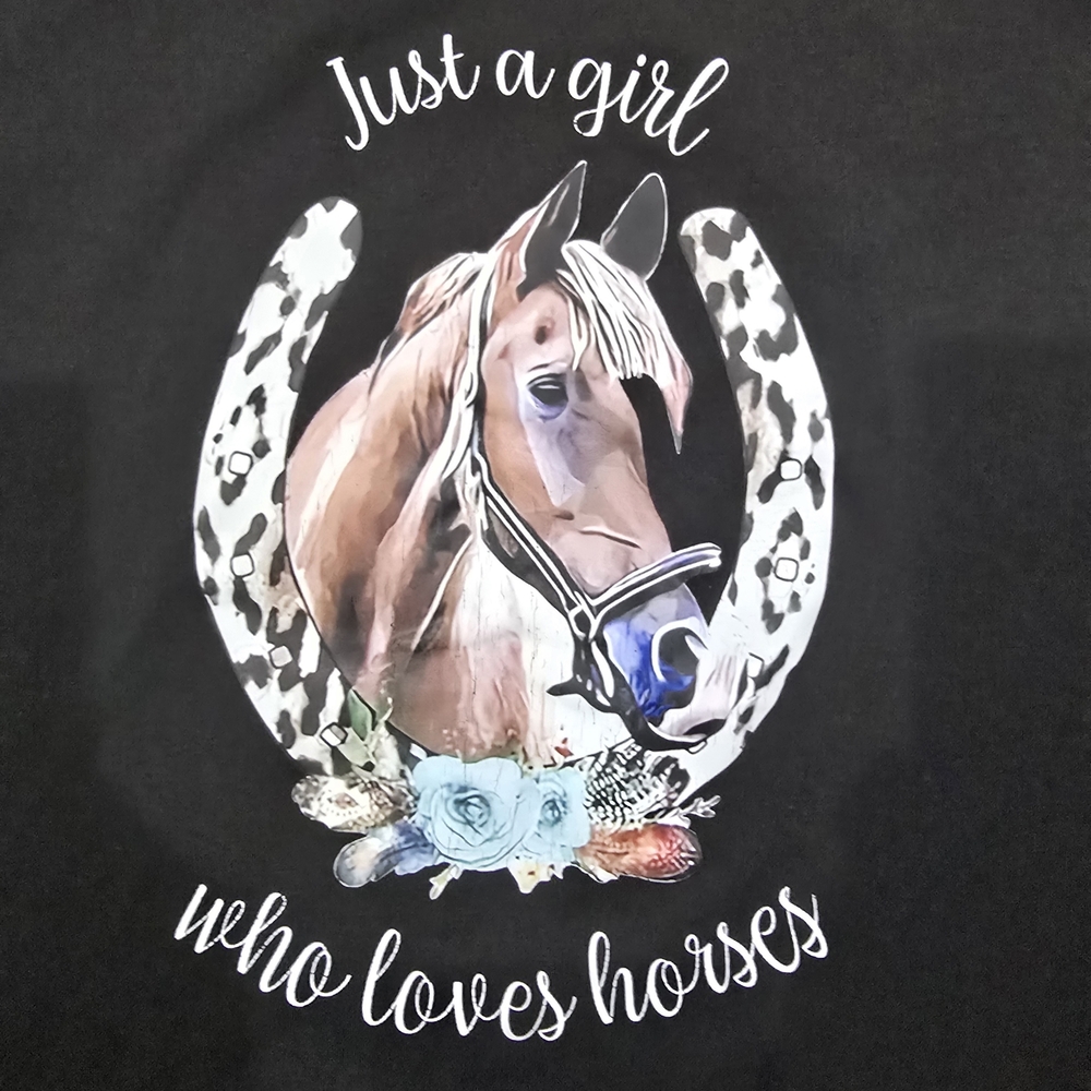 Girl Who Loves Horses Graphic Tee Black Size L - Picture 2 of 4